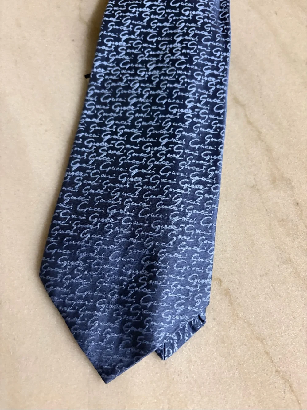 Gucci Blue Silk Tie, featuring a signature monogram pattern blue silk New tags